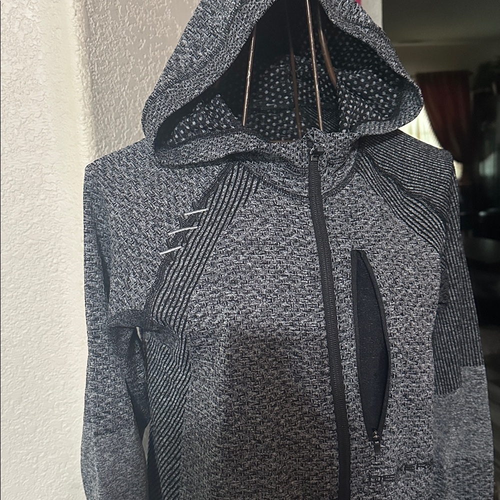 Gray Hooded Jacket with Zip Pocket